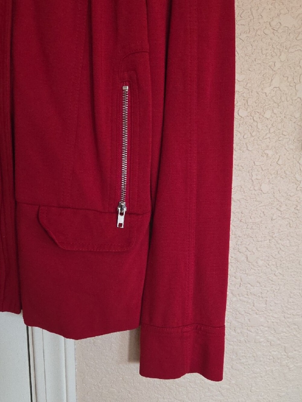 Chico's Vibrant Red Snap-Stand Collar Zip Pocket Jacket - Picture 4 of 10